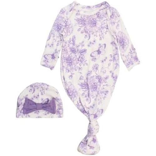 RuffleButts Newborn Baby Girls Ruffle Knotted Sleep Gown & Hat Set