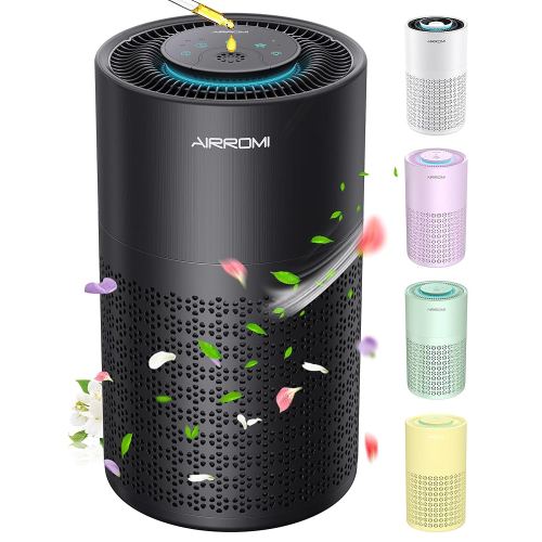 AIRROMI Air Purifier for Bedroom with HEPA 3-in-1 Filter, Pet Air Purifier for Home Cat Pee Smell, Covers Upto 990 Ft², Quiet 360°intake Air Cleaner for pet hair,allergies,Dust,Smoke A2001 Black