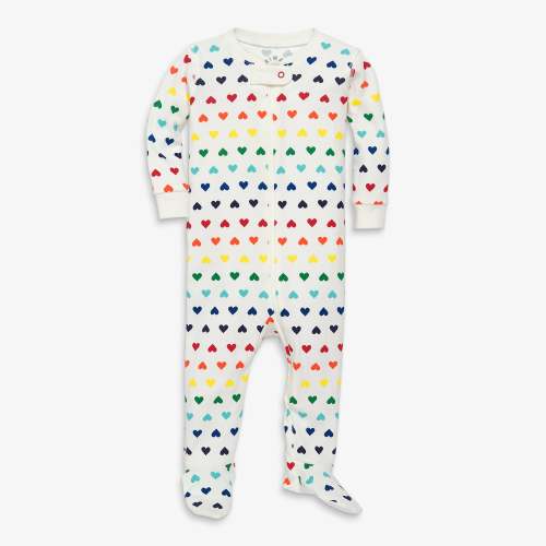 Baby organic zip footie in rainbow heart | Primary.com