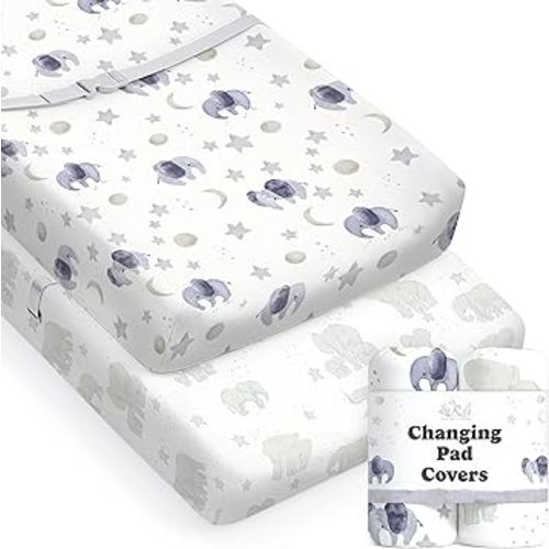 Baby Changing Pad Cover 2-Pack for Boys, Girls (Watercolor Elephant) - Premium Fitted Sheets Baby Diaper Changing Table Cover - Buttery Soft Cotton Blend