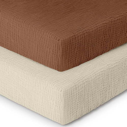 Dreamology Muslin Crib Sheets, 2 Pack Cotton Fitted Sheets for Standard Cribs, 52" x 28" Soft and Breathable