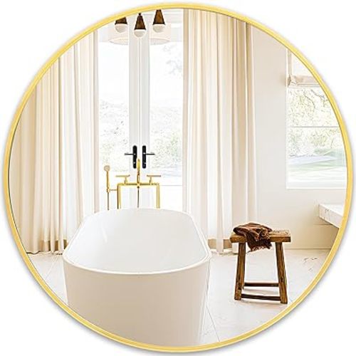 Fabuday Large Round Mirror for Wall 36 Inch Gold - Huge Circle Mirror Bathroom, Living Room, Bedroom, Hallyway, Matte Frame Metal Mirrors