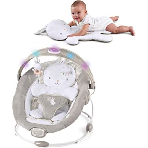 Ingenuity InLighten Baby Bouncer Infant Seat, Light Up-Toy Bar, Music, Sounds & Vibrations, 0-6 Months Up to 20 lbs - Twinkle Tails (Gray)