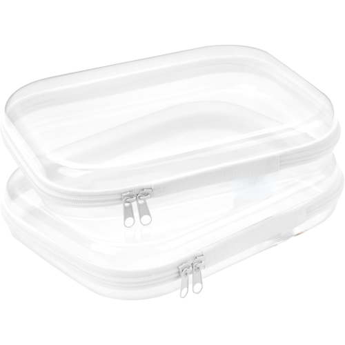 Set of 2 - Hard Sided Clear Zipper Case for Storage - Professional-Grade Hard Shell Zippered Organizers, Cosmetic Bag, Snack Bins