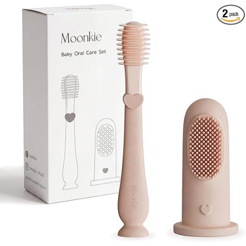 Moonkie Baby Finger Toothbrush Tongue Oral Cleaner Kit for 3 Months +, 2 Pcs (Blush)