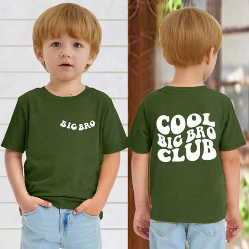 Big Brother Shirts for Boys,Big Bro Club Announcement T-Shirt Toddler Baby Boy Summer Chenille Patch Letter Brother Short Sleeve Gift Tees Army Green 5-6Y