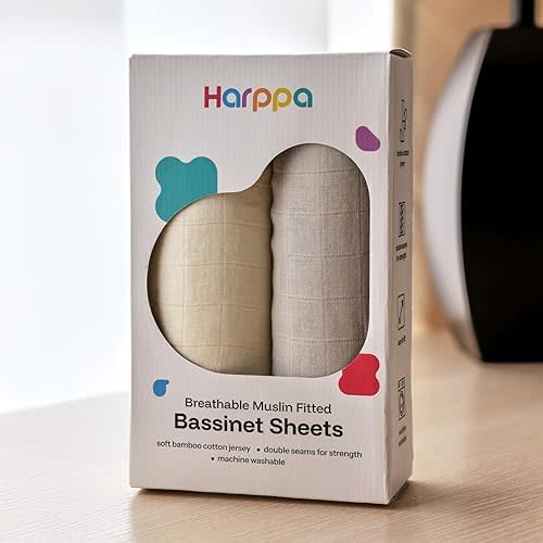 HARPPA Cotton Bassinet Sheets, 2 Pack Soft & Breathable, Easy Care Fabric, Universal Fit for Oval, Rectangle & Hourglass Mattresses