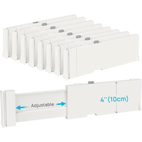 Vtopmart Drawer Dividers for Clothes 8 Pack, Adjustable 4" High Expandable from 11.3"-17" Dresser Drawer Organizer, Plastic Drawers Separators for Dresser, Baby Clothes, Kitchen and Office Storage