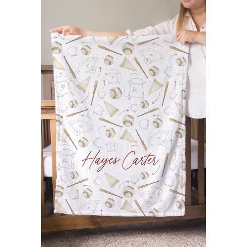 Baseball Blanket Personalized Gift for Toddler Boy Baseball Player Gift Idea Custom Name Sport Blanket Baseball Baby Blanket Neutral Color