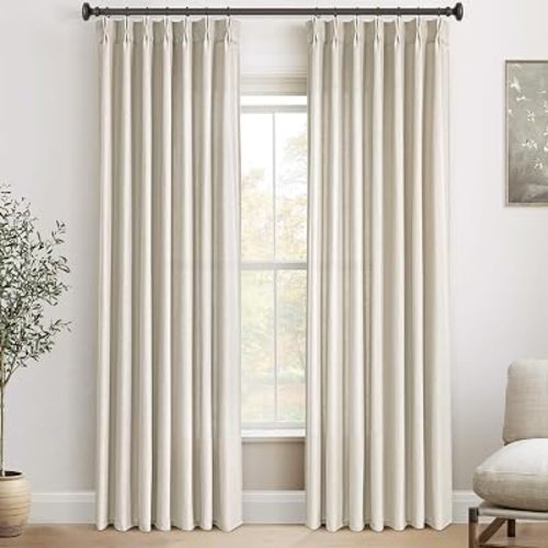 Beige Linen Curtains 105 inch Long 2 Panels for Living Room Light Filtering Semi Sheer Pinch Pleat Curtain 105 Length Memory Trained Boho FarmhouseNeutral Earthy Thick Flax Linen Drapes Apricot