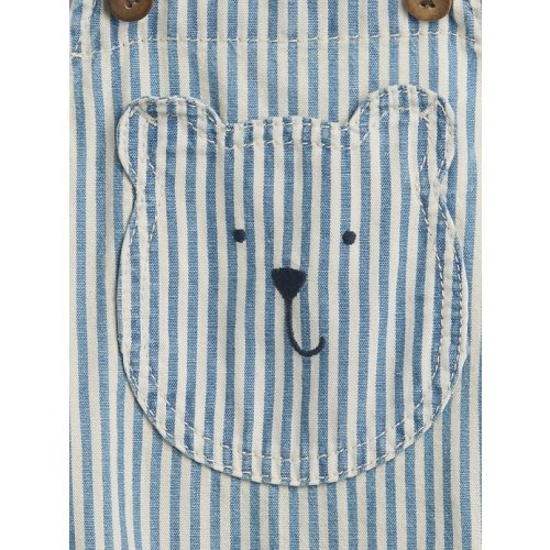 Baby Denim Stripe Bear Pocket Bubble Overalls