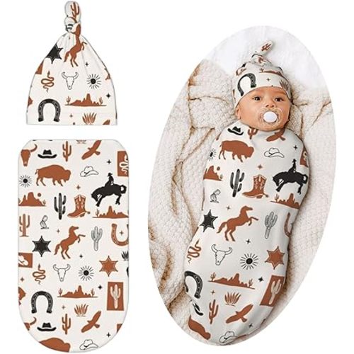 Western Modern Swaddle Blankets Newborn Receiving Blanket, Baby Swaddle Wrap Soft Sleeping Cowboy Clothes for Baby Girls Boys