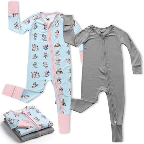 Bamboo Viscose Baby Pajamas 2 Way Zip for Diaper Change 0 to 24 Month Soft Stretchy Sleeper 2 Pack