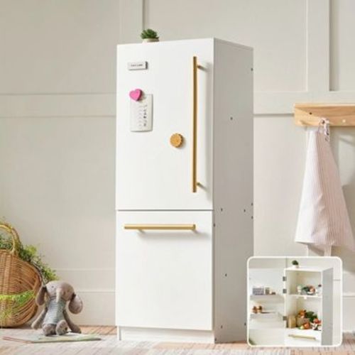 Tiny Land® Play Kitchen Accessories – Play Kitchen Fridge: Wooden Cabinet Refrigerator for Kids
