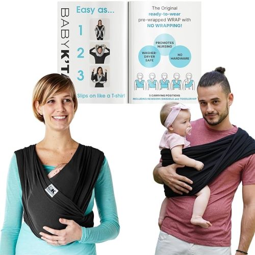 Breeze Baby K'tan Baby Carrier Breathable 100% Cotton Mesh | Hands Free Wrap for Infants | No Rings Or Buckles | Black | Small