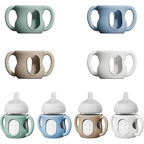 4 Pack Silicone Sleeves for Avent Natural Glass Bottles, Anti Breakage Bottle Protector with Handle, Compatible Philips Avent Glass Natural Bottle 4 oz, Not for Infant Use