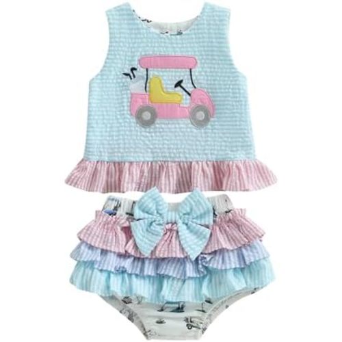 WZTYYDS Toddler Baby Girl Golf Outfit 6 9 12 18 24 Months Summer Clothes Sleeveless Ruffle Tank Tops + Tutu Shorts Sets