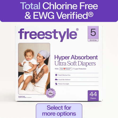 Freestyle Hyper Absorbent Ultra Soft Baby Diapers, Size 5, 44 Count (Select for More)