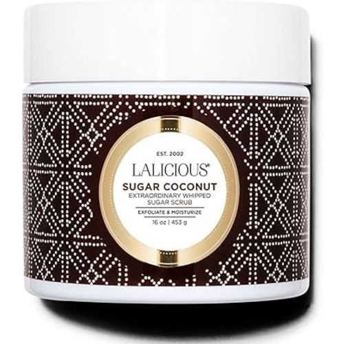 LALICIOUS Sugar Coconut Sugar Scrub, Exfoliating Body Scrub, Moisturizing Extraordinary Whipped Body Exfoliator, Gentle Exfoliating Body Scrubber Exfoliator for Radiant Skin, No Parabens - 16oz