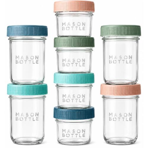 Mason Bottle Glass Breastmilk Storage Jar Set with Lids, 8-Pack, 4oz & 8oz | Baby Glass Jar Set with Airtight Leakproof Lids, Freezable Breast Milk Storage Jars, Baby Food Storage Containers, Deep Ocean