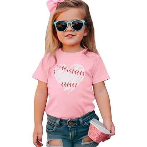 Baseball Shirt for Toddler Boy Girl Baseball Heart Graphic T-Shirt Kids Game Day Short Sleeve Summer Tee Tops