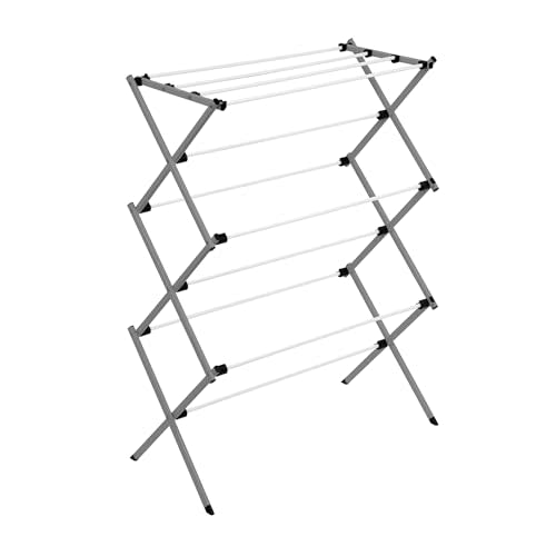 Honey-Can-Do 6-Tier Collapsible Steel Clothes Drying Rack, 24 ft, White | 6-tier steel rack with 24 ft of drying space folds flat to 3 in. Coated bars are gentle on delicates; 50 lb capacity.