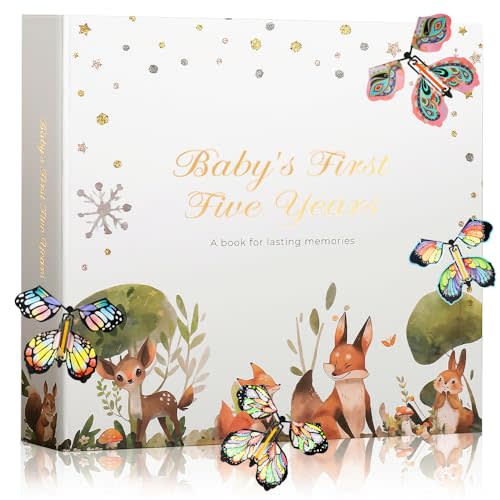 First 5 Year Keepsake Baby Memory Book for Girls and Boys, A Milestone Baby Books for Baby Shower, Gender Neutral Baby Items Baby Photo Albums, Baby Gifts for Gender Reveal, 4 Flying Butterfly