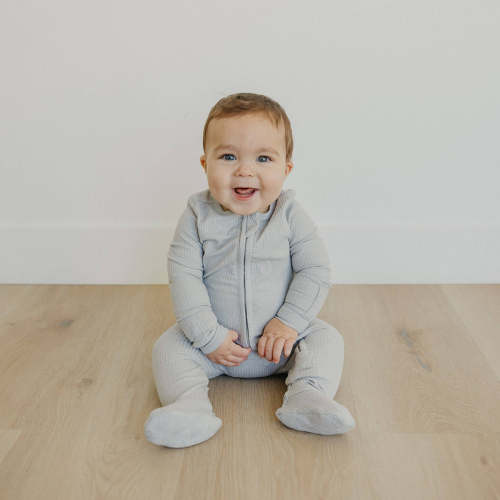 Rib Knit Zip-Up Footie Pajama - Ash