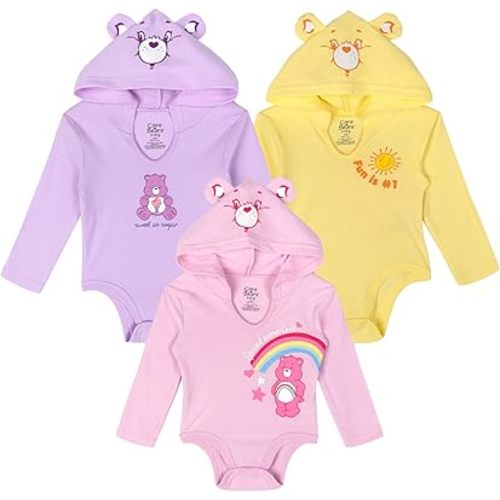 Care Bears Baby Girls 3 Pack Hooded Cosplay Bodysuits Newborn to Infant Sizes (Newborn - 24 Months)
