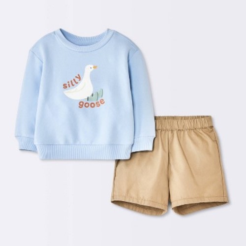 Baby Boys' Silly Goose Sweatshirt and Shorts Set - Cloud Island™ Light Blue 3-6M