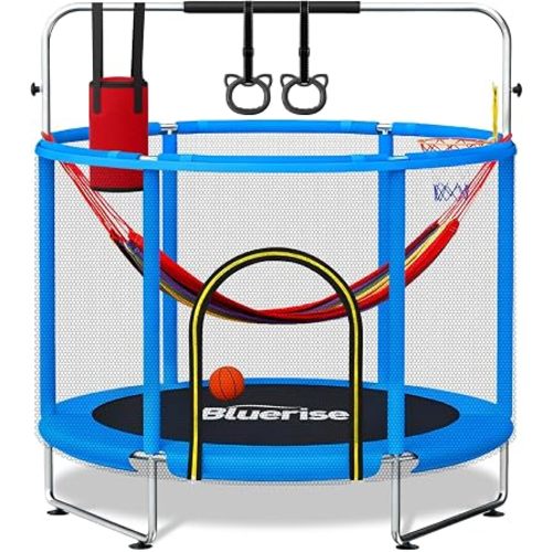BLUERISE 55'' 72'' Indoor&Outdoor with Enclosure Trampoline for Kids Gifts