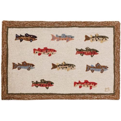 Artist-Designed Summer Trout Hand-Hooked Wool Accent Rug (24 in x 36 in) Lake & Lodge Themed Rug for Hallway, Living & Dining Rooms - Low Maintenance - Lake Life Home Décor