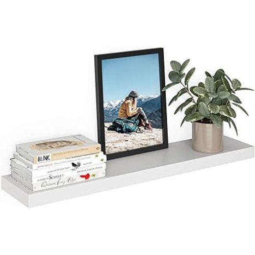 Ballucci Floating Shelf, 36" Wood Wall Shelf with Invisible Brackets for Bathroom, Living Room, Bedroom, Kitchen, Nursery, 8" Deep, White