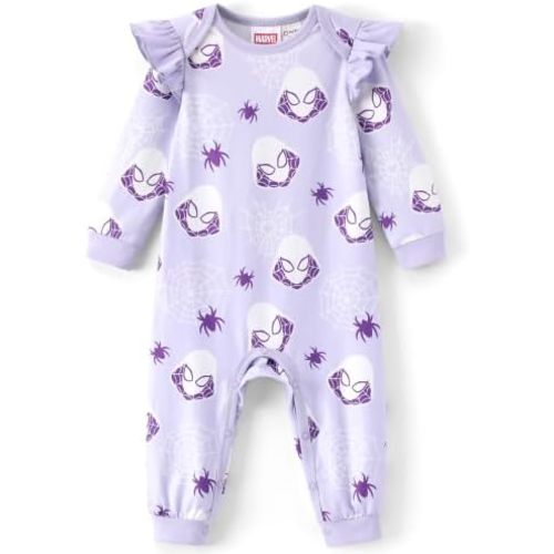 Disney Stitch Princess Minnie Winnie Marvel Baby Girls Ruffle Long Sleeve Romper Footie Outfit for Newborn to Toddler