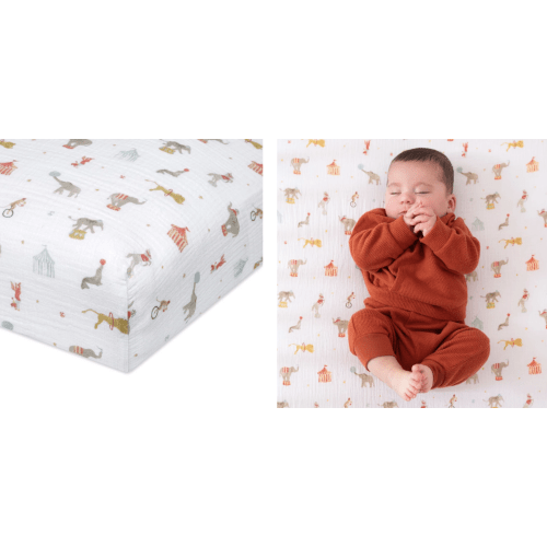 Elephant Circus Cotton Muslin Crib Sheet | aden + anais