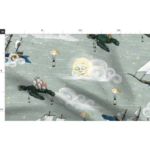 Nautical Fantasy Swaddle Blanket Set, Sea Turtle, Whale, Narwhal, Stars, Sage Green Knit