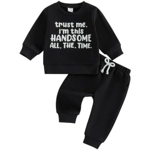 Toddler Baby Boy Fall Clothes Letter Print Long Sleeve Sweatshirt Elastic Pants Cute Kids Winter Outfits