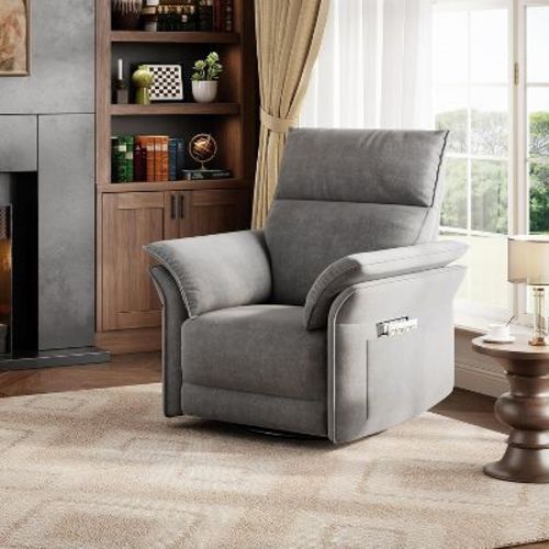 Power Recliner Chair with USB, Chenille Swivel Rocker Glider, Double-Layer Armrests, High Back, 350lb Capacity, for Living Room & Nursery