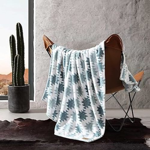 Wrangler - Blanket, Super Soft Sherpa Bedding, Yellowstone Inspired Throw Blanket for Couch or Bed (Canyon Ikat Blue, 50" x 60")