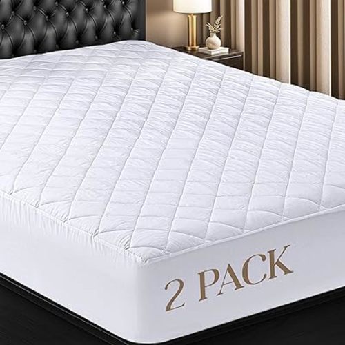 Utopia Bedding 2 Pack Quilted Fitted Mattress Pad, Queen Size, Elastic Fitted Mattress Topper Protector and Cover with Deep Pocket Stretches up to 16 Inches, Machine Washable (White)