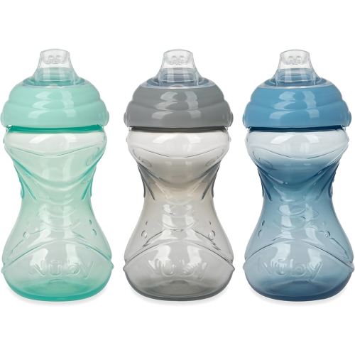 Nuby Clik-It Soft Spout No-Spill Easy Grip Sippy Cup - (3-Pack) 10 Oz - 6+ Months - Neutral