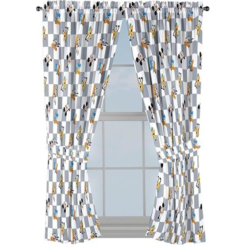Jay Franco Window Curtains for Kids Bedroom 4-Piece Drape Set with 2 Tiebacks, Multi - Mickey Mouse, 42" W x 63" L (Pack of 2)