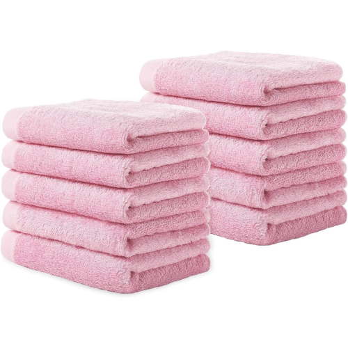 10-Pack Baby Bath Towels Set, 10x10 Inch Multi-Purpose Spa Face Towels for Bathroom Hotel Kitchen, Peach Pink with Loop