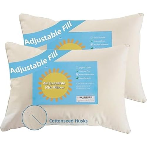 Adjustable Kids Pillow for Ages 4-12 with Organic Cotton Shell(2 Pack)