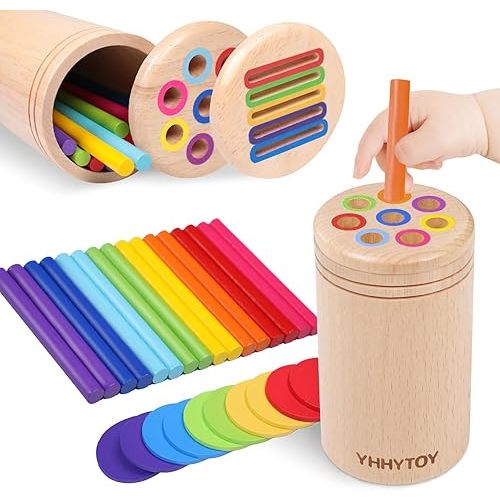 Montessori Toys for 3 Year Old, Dual Play Wooden Educational Color Sorting Toy Toddler Preschool Learning Activities, Fine Motor Skills Sensory Toys for Toddlers 3-5 Girl Boy Birthday Gifts