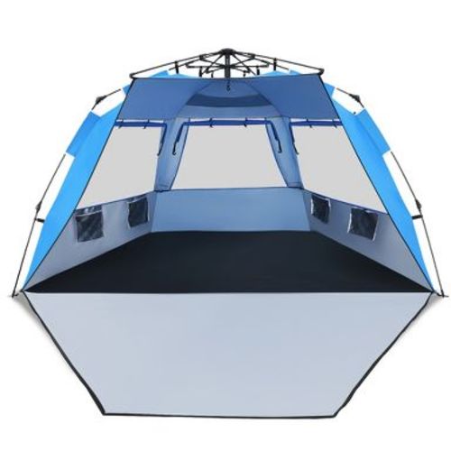 Costway 3-4 Person Easy Pop Up Beach Tent UPF 50Plus Portable Sun Shelter Blue
