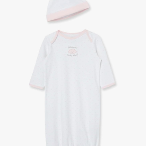 Little Me Clothes for Baby Girls' 2-Piece Nightgown and Cap Set 100% Cotton with Elastic Bottom, Baby Essentials, 0-3 Months