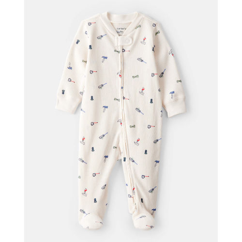 Baby Boy Construction Print Cotton Long-Sleeve Snug Fit Sleep & Play Pajamas - White - Carter's | Carter's