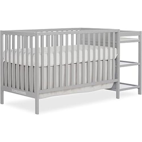 Dream On Me Synergy 3-in-1 Convertible Full-Size Baby Crib & Changer, Pebble Grey, Open Storage, GreenGuard Gold & JPMA, Pinewood, Convert to Day & Toddler Bed, 4 Mattress Heights, 1″ Changing Pad,