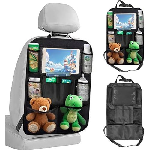 Back Seat Car Organizer, Car Organizers Bag with Touch Screen Tablet Holder 10 Storage Pockets for Kids Toddlers Car Seats, Travel Accessories,Road Trip Essentials Black